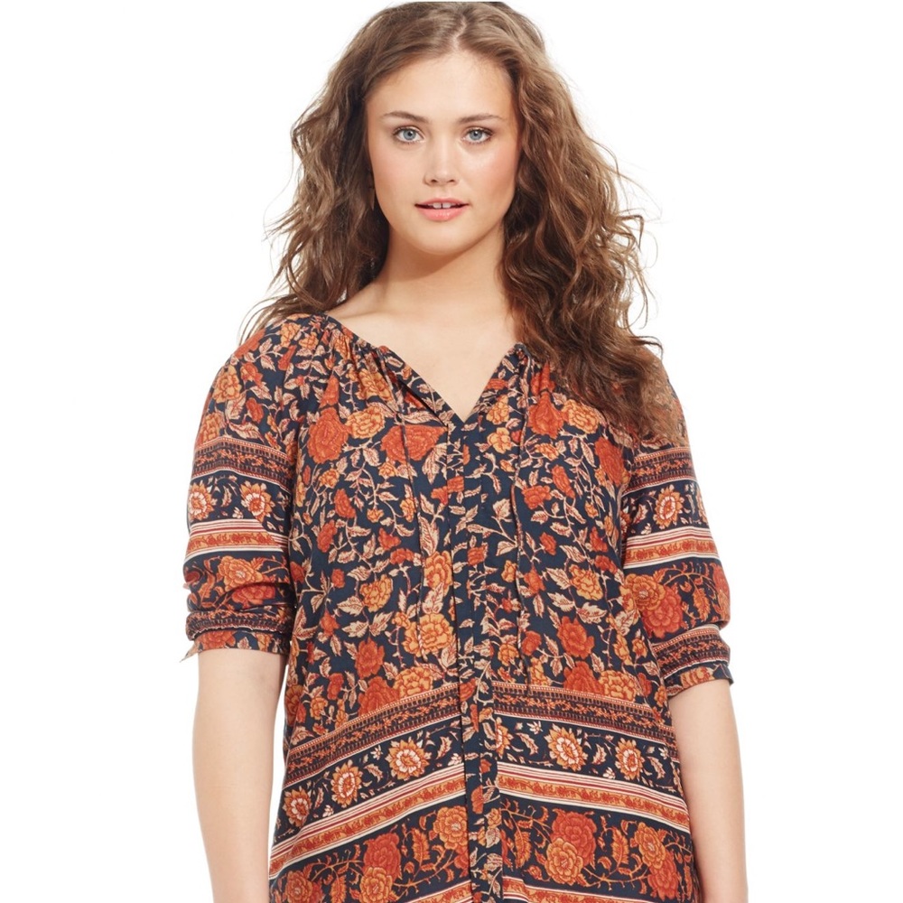 Lucky Brand Plus-Size Floral-print Peasant Blouse